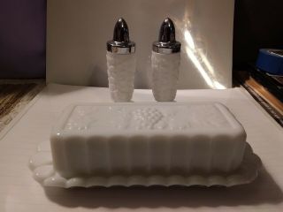 Westmoreland Butter Dish & Salt & Pepper Shakers W/ Grapes