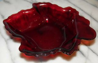 Vintage Ruby Red Glass Anchor Hocking Maple Leaf Small Candy Dish