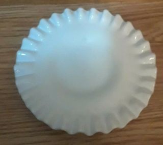 Vintage White Milk Glass Fenton Ruffled Hobnail Dish Plate 6 " Diameter