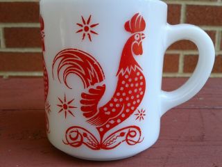 Vintage Hazel Atlas Milk Glass Coffee Cup Red Rooster Design Small Chip