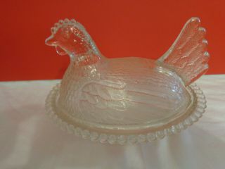 Vintage Indiana Clear Glass Hen On Nest Candy Dish
