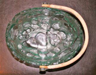 Vintage Indiana Glass Light Green Oval Fruits Bowl with Rattan Handle 2
