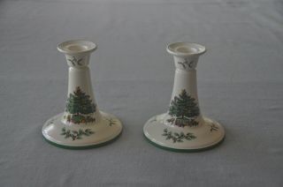 Set Of Two (2) Spode Christmas Tree Tapered Candle Holder