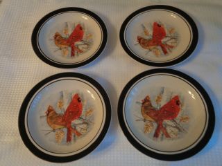 4 Cardinal Folk Craft Stoneware By Scotty Z Salad Dessert Plates 8 1/4 "