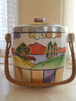 Vintage Hand Painted Japanese Lusterware Biscuit Jar Porcelain Ice Bucket W/lid
