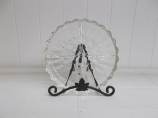 Kw - 488 Vintage Fostoria American Clear 7 Inch Round Three Section Relish Dish