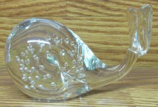 Vintage Clear Glass Whale Figurine Paperweight With Bubbles