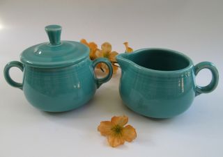 Turquoise Fiestaware Creamer & Sugar Pot Homer Laughlin Pottery Fiesta