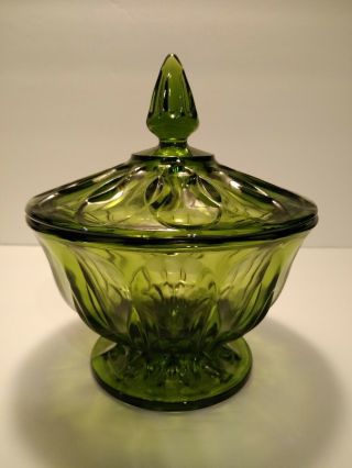 Vintage Emerald Green Glass Pedestal Candy Dish With Lid