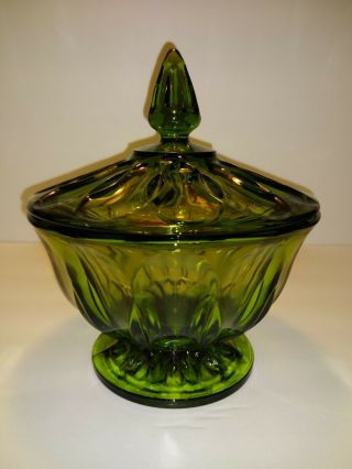 Vintage Emerald Green Glass Pedestal Candy Dish With Lid 2