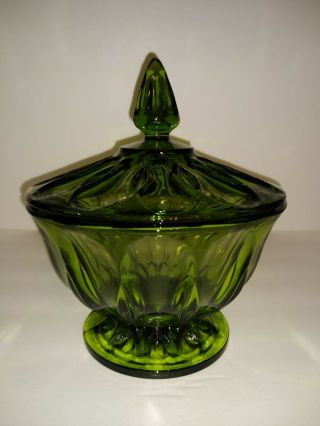 Vintage Emerald Green Glass Pedestal Candy Dish With Lid 3