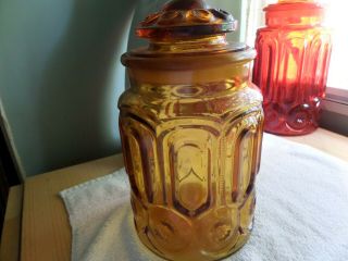 Vintage Le Smith Moon And Stars Amber Canister 9 In.  Ground Lid