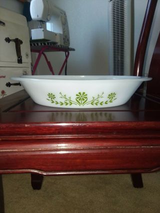 Vintage Green Daisy Glasbake Divided Casserole Dish Oval J2352