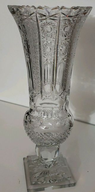 American Brilliant Cut Crystal Glass Etched Banquet Pinwheels Huge Trophy Vase