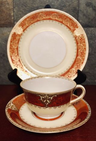 Hand Painted Vintage Ishihara China Red And Gold Tea Cup Saucer Occupied Japan