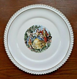The Harker Pottery Co 22kt Gold Colonial Couple 4 10.  5” Dinner Plate Usa White