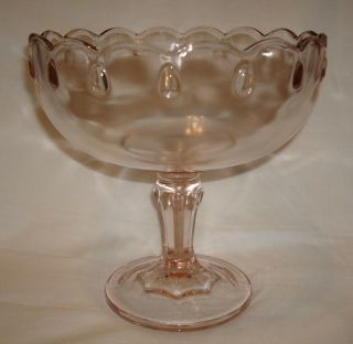 Vintage Indiana Glass Light Pink Teardrop Scalloped Pedestal Candy Fruit Compote