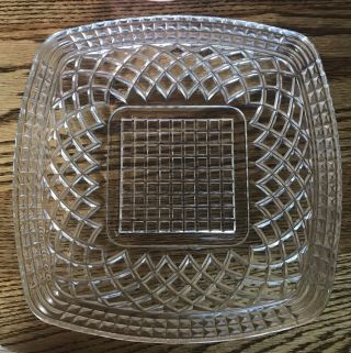 Vintage Federal Glass Diamond Lattice Clear 9 " Square Plate Euc