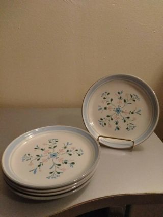 Fascino By Yamaka Stoneware 5 Vintage White Salad Plates Pink/blue Flowers Japan