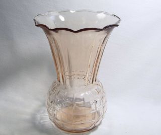Vintage 9” Anchor Hocking Pink Depression Glass Ribbed Waffle Vase
