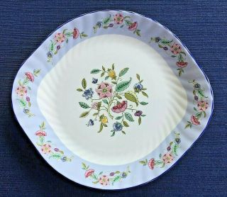 Minton Haddon Hall Handled Cake Plate Floral Blue Verge Porcelain China