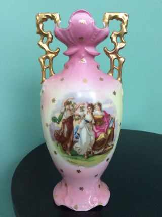 Vintage Victoria Carlsbad Austria Pink Vase W/gold Trim Hand Painted By Kaufmann