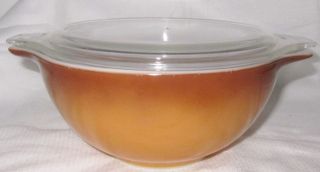 Vintage Pyrex 442 Old Orchard Brown Orange 1 - 1/2 Qt Nesting Bowl With Lid