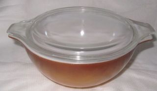 Vintage Pyrex 442 OLD ORCHARD Brown Orange 1 - 1/2 Qt Nesting Bowl with lid 2