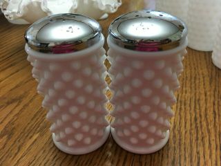 Large 4 Inch Fenton Hobnail Milk Glass Salt And Pepper Shakers