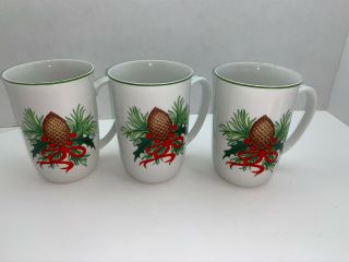 3 Taitu Natale Porcelain Holiday Christmas Pine Cone Mugs Japan