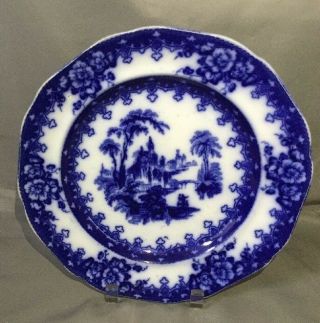 Middlesbrough Pottery Flow Blue Willow Dinner Plate Rhine 1852 - 1887