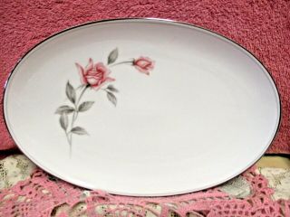 Noritake Rosemarie Oval Platter 12 3/8 " Pink Rose Gray Discontinued Near Perfect