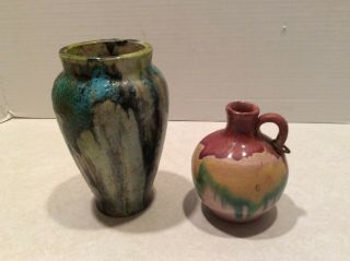 Pair Vintage Multi Color Art Pottery Vase/jug,  Not Marked