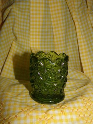 Vintage L E Smith Daisy And Button Green Pressed Glass Toothpick Holder