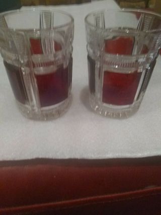 Vintage Ruby Red & Clear Juice Or Drinking Glasses Set Of 2