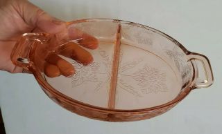 Jeanette 1931 - 1935 Poinsettia Pink Depression Glass Two - Part Oval Relish Dish Ec