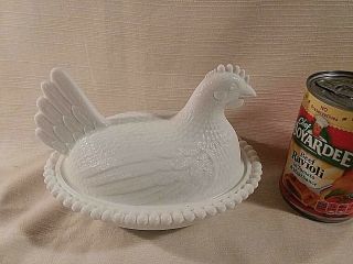 Vintage 50s 60s Mcm Indiana Glass Milk White Covered Chicken Hen Two Piece Dish