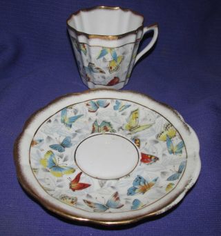 Vintage Fine Bone China Tea Cup And Saucer Rosina England Butterflies
