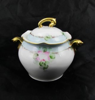 Antique R S Prussia Hand Painted Artist Signed Covered Sugar Bowl