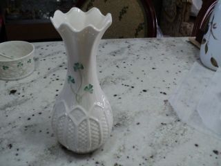 Belleek Ireland Shamrock Scallop Vase 8.  25 