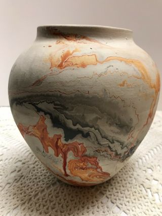Vintage Nemadji Indian Pottery Vase 7 1/2” Tall Native Clay Usa