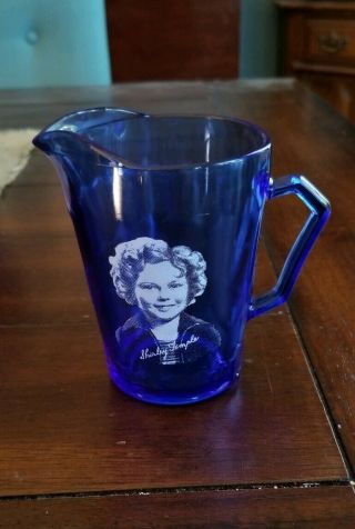 Shirley Temple Cobalt Blue Glass Pitcher 4.  5 " Vintage