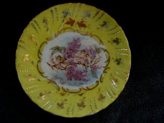Victoria Carlsbad Austria Yellow Porcelain Cherub Plate Gold Leaves 6 "