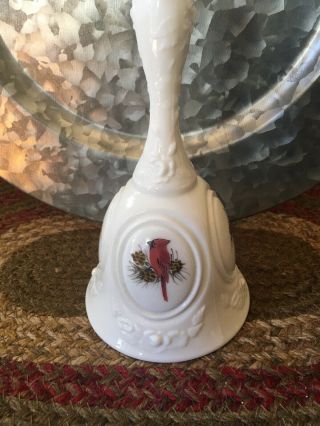 Fenton Cardinal Milk Glass Handpainted Bell By Jim Andrick - Pretty.  Euc