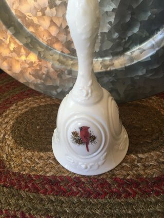 Fenton Cardinal Milk Glass Handpainted Bell By Jim Andrick - Pretty.  EUC 2