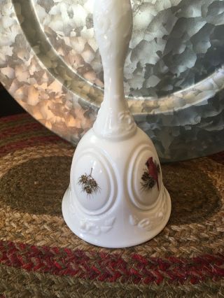 Fenton Cardinal Milk Glass Handpainted Bell By Jim Andrick - Pretty.  EUC 3