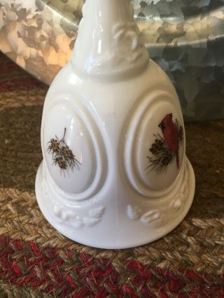 Fenton Cardinal Milk Glass Handpainted Bell By Jim Andrick - Pretty.  EUC 4