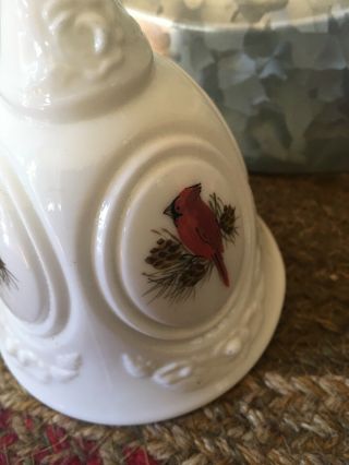 Fenton Cardinal Milk Glass Handpainted Bell By Jim Andrick - Pretty.  EUC 5