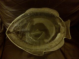 Vintage Clear Glass Fish Shaped Serving Dish Platter Plate Oven Proof Usa