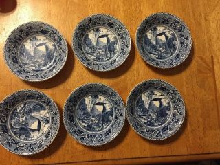 Set Of 6 Johnson Brothers Historic America Blue 5 - 1/4 " Fruit Bowls Virginia
